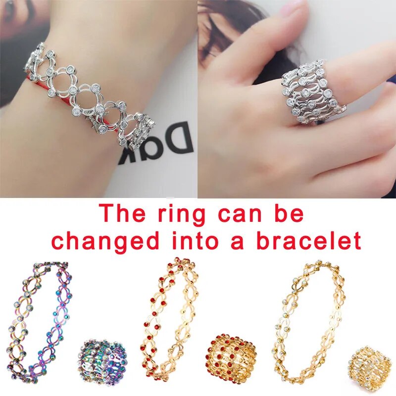 2 In 1 New Creative Magic Stretchable Ring Bracelet for Women Men Charm Shiny Crystal Retractable Bracelets Rings Jewelry Gift