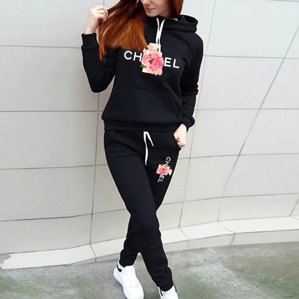 New Autumn Winter Cotton Tracksuit Women 2 Pieces Sets Outdoor Sport Hoodies Suit Sweatshirt+Pants Y2k Hooded Sportswear Clothes