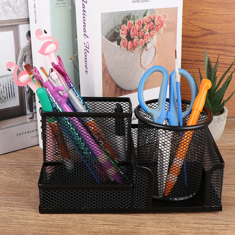 Desk Stationery Organizer Creative Metal Pen Holder Pencil File Storage Rack Storage Box Office Accessories Desktop Ornament