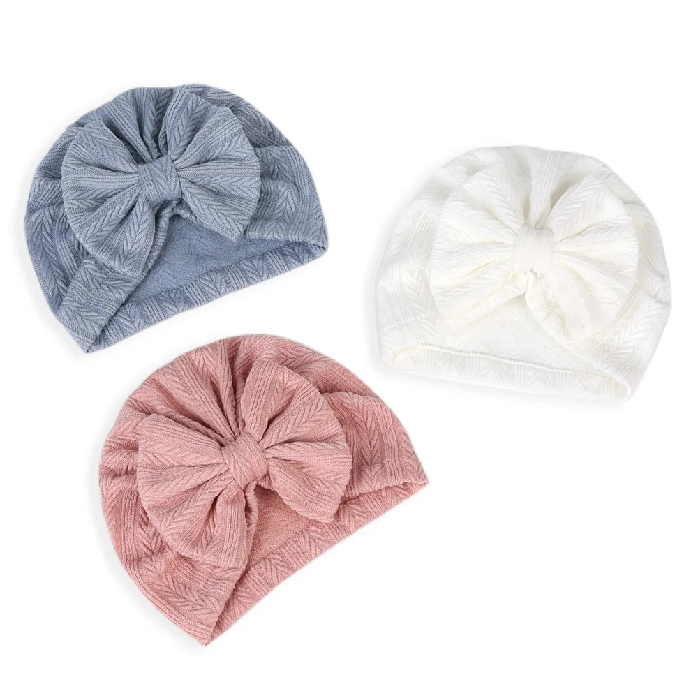 1pcs Big Bow Soft Baby Hat Baby Girls Boys Turban Hat Newborn Infant Cap Knitted Beanies Toddler Headwraps Kids Headwear