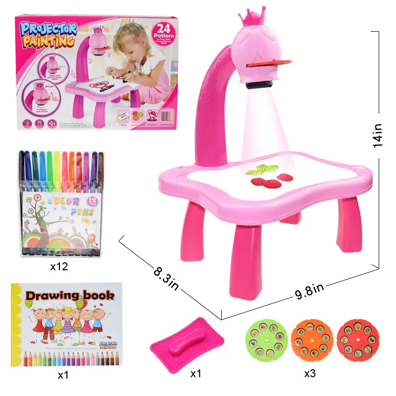 Children Led Projector Art Drawing Table Toys Kids Painting Board Desk Arts Crafts Educational Learning Paint Tools Toy for Girl