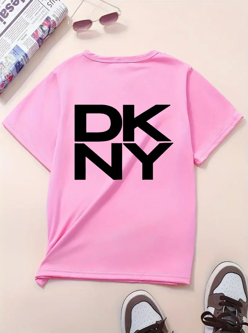 Four Seasons Versatile DKNY Letter Printing Sports Leisure Fitness Breathable Men's and Women's Hot Selling T-shirt