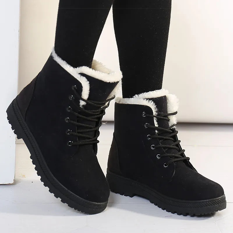 Women's Boots 2023 Winter Boots With Fur Low Heels Snow Boots Ankle Bota Feminina Platform Booties For Women Winter Shoes Heeled