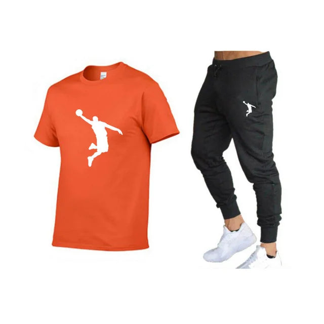 Hot-Selling Summer T-Shirt Pants Set Casual Brand Fitness Jogger Pants T Shirts Hip hop Fashicon Men'sTracksuit