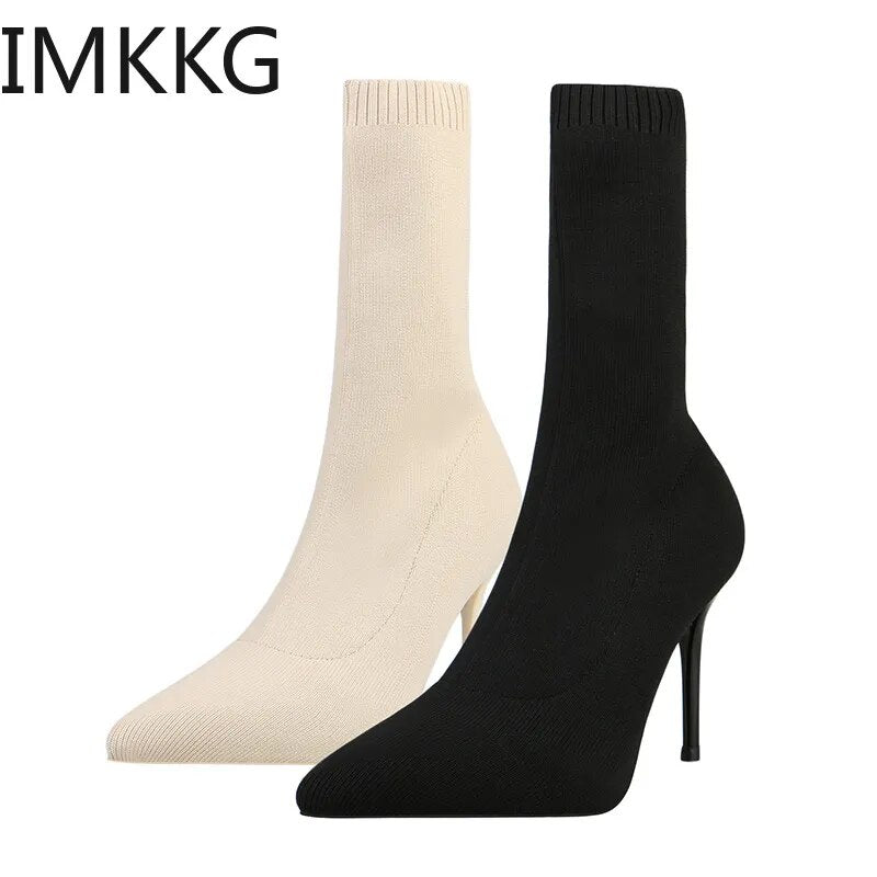 Sexy Sock Boots Knitting Stretch Boots High Heels for Women Fashion Shoes 2021 Spring Autumn Ankle Boots Female Size 42