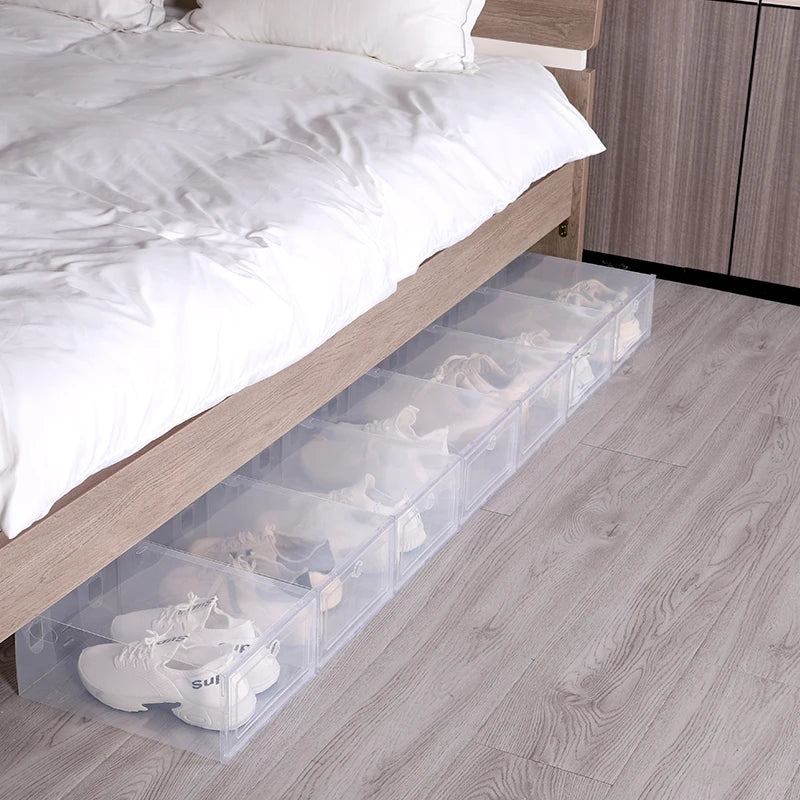 6pcs/Set Fold Plastic Shoes Case Thickened Transparent Drawer Case Plastic Shoe Boxes Stackable Box Shoe Organizer Shoebox