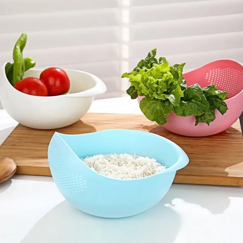 1pc Rice Sieve Plastic Colander Kitchen Drain Basket With Handles Rice Bowl Strainer Strainer Basket Sink Drain Kitchen Tools