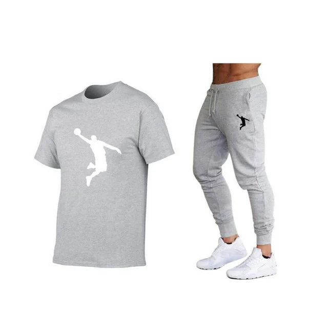 Hot-Selling Summer T-Shirt Pants Set Casual Brand Fitness Jogger Pants T Shirts Hip hop Fashicon Men'sTracksuit