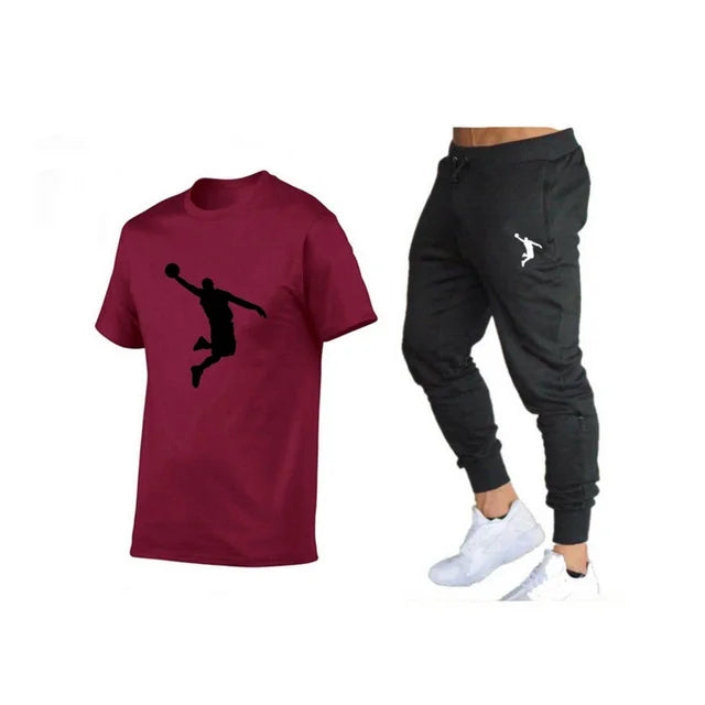 Hot-Selling Summer T-Shirt Pants Set Casual Brand Fitness Jogger Pants T Shirts Hip hop Fashicon Men'sTracksuit