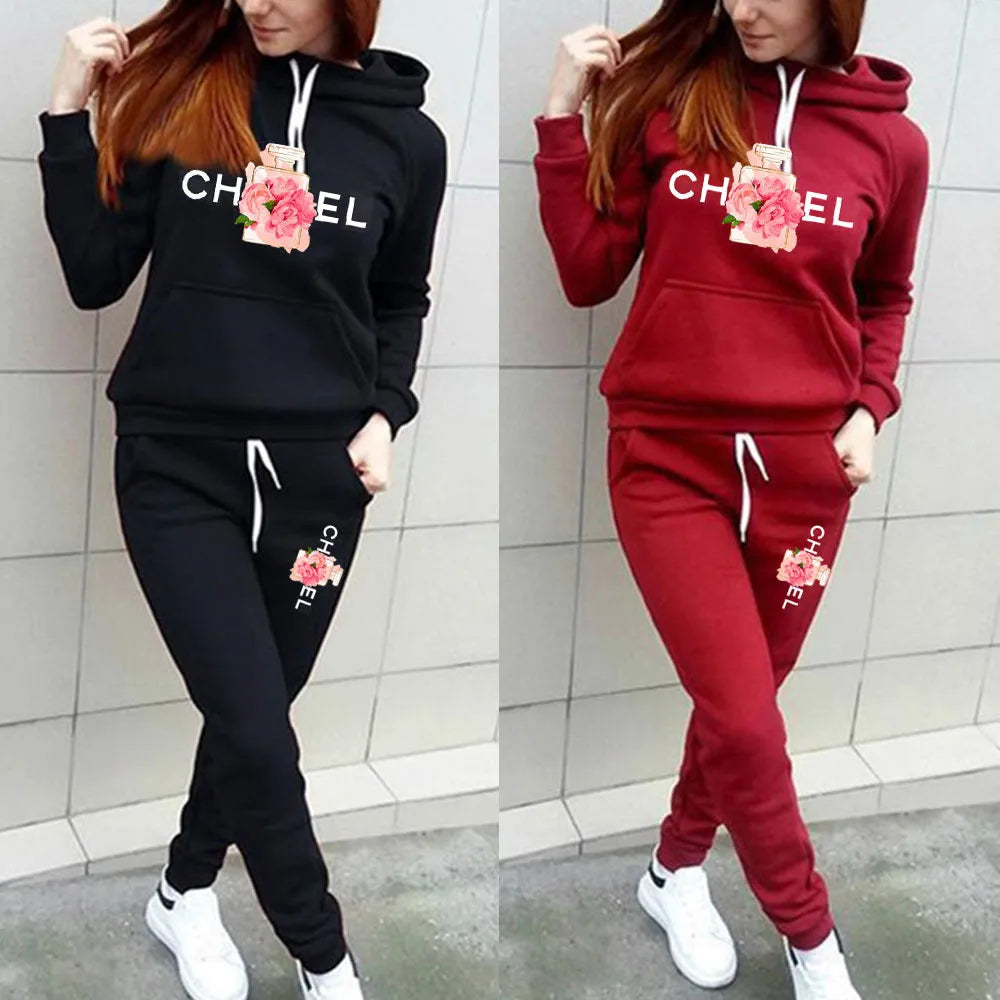 New Autumn Winter Cotton Tracksuit Women 2 Pieces Sets Outdoor Sport Hoodies Suit Sweatshirt+Pants Y2k Hooded Sportswear Clothes