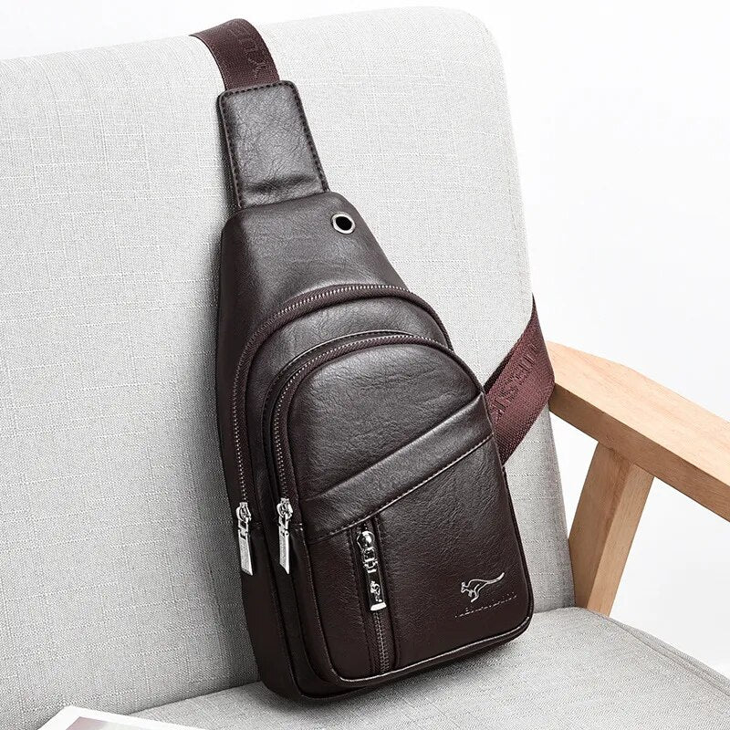 New Genuine Leather Chest Bag Men Travel Crossbody Bag Business Black Chest Pack Casual Sling Bag Male Shoulder Messenger Bag