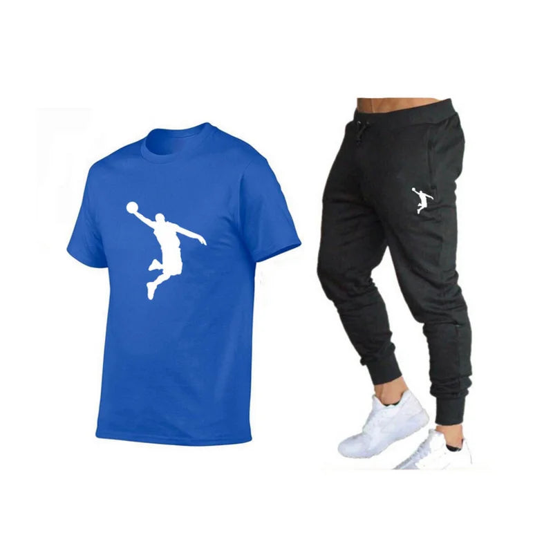 Hot-Selling Summer T-Shirt Pants Set Casual Brand Fitness Jogger Pants T Shirts Hip hop Fashicon Men'sTracksuit