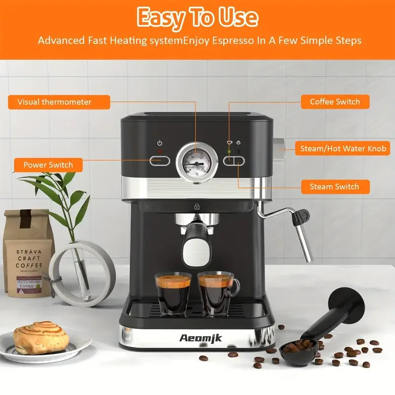 Fast Heating Espresso Machine With Milk Frother Wand Perfect For Home Baristas And RVs 20 Bar Pressure For Rich Flavorful Coffee