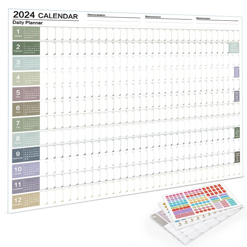 2024 Calendar Daily Schedule Planner Sheet Cute Wall Calendar Yearly Weekly Annual Planner To Do List Agenda Organizer Office