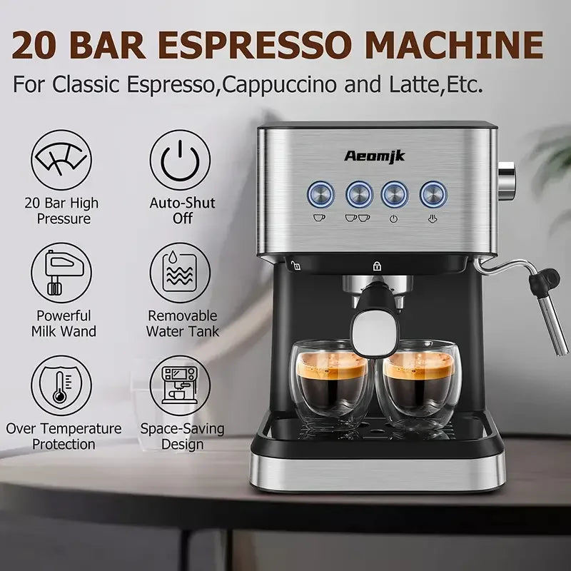 Fast Heating Espresso Machine With Milk Frother Wand Perfect For Home Baristas And RVs 20 Bar Pressure For Rich Flavorful Coffee