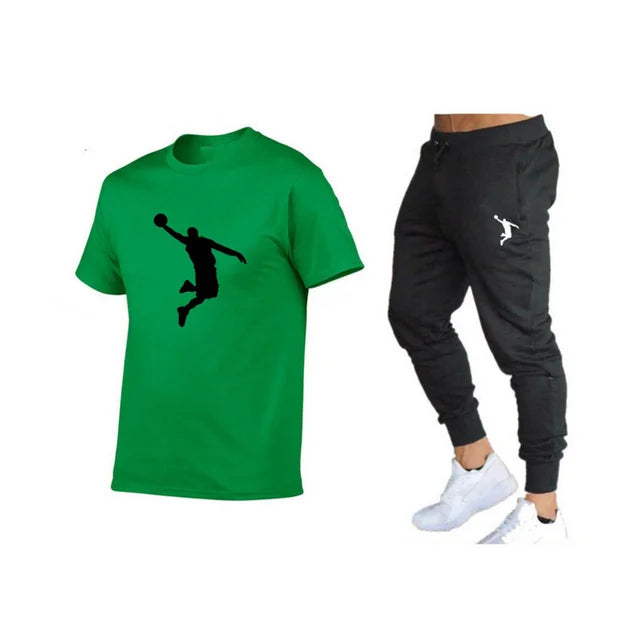 Hot-Selling Summer T-Shirt Pants Set Casual Brand Fitness Jogger Pants T Shirts Hip hop Fashicon Men'sTracksuit