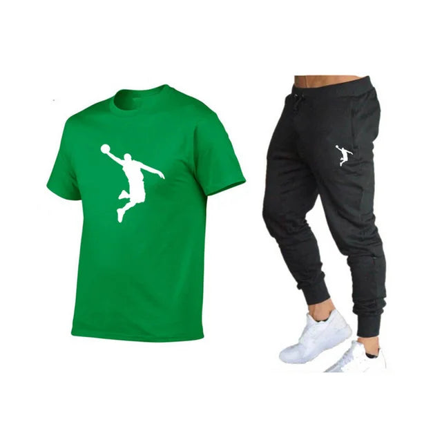 Hot-Selling Summer T-Shirt Pants Set Casual Brand Fitness Jogger Pants T Shirts Hip hop Fashicon Men'sTracksuit