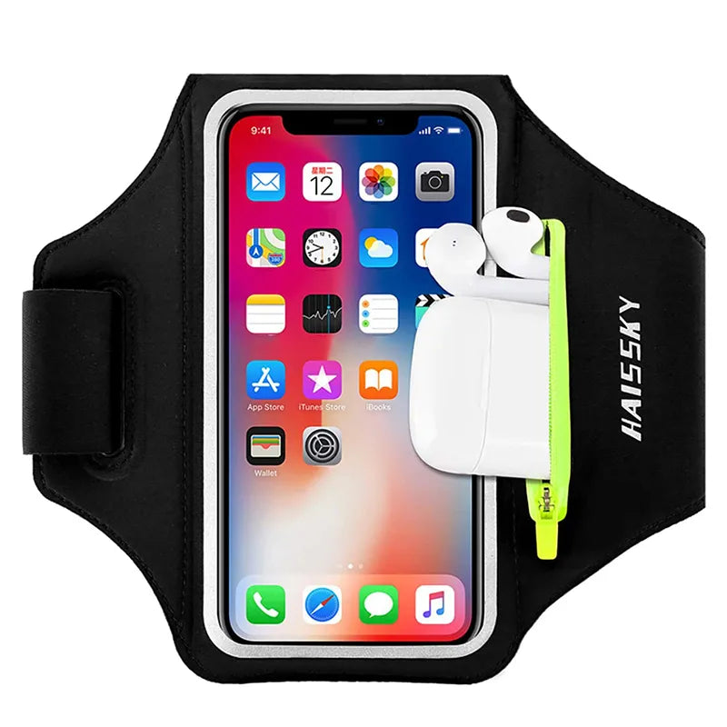 HAISSKY Running Sport Armbands For iPhone 15 14 13 12 11 Pro Max 14 Plus Samsung S23 Ultra Zipper Arm Bag Case For AirPods Pro 3