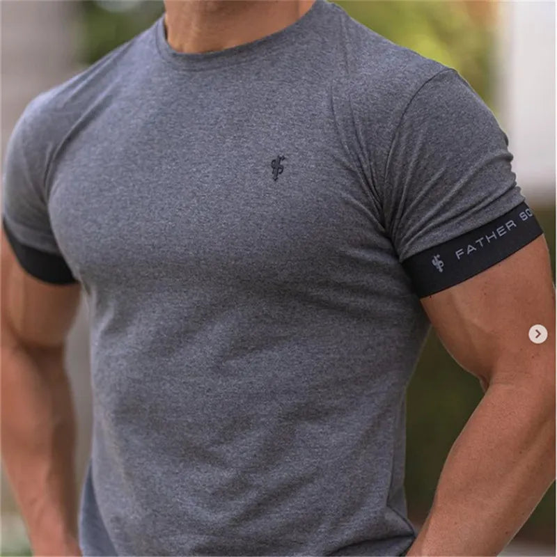 2023 Gym T-shirt Men Short sleeve T-shirt Casual Slim t shirt Male Fitness Bodybuilding shirt Workout Tee Tops Summer clothing