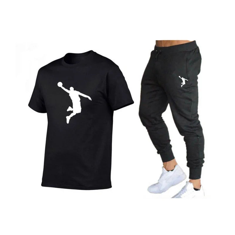 Hot-Selling Summer T-Shirt Pants Set Casual Brand Fitness Jogger Pants T Shirts Hip hop Fashicon Men'sTracksuit