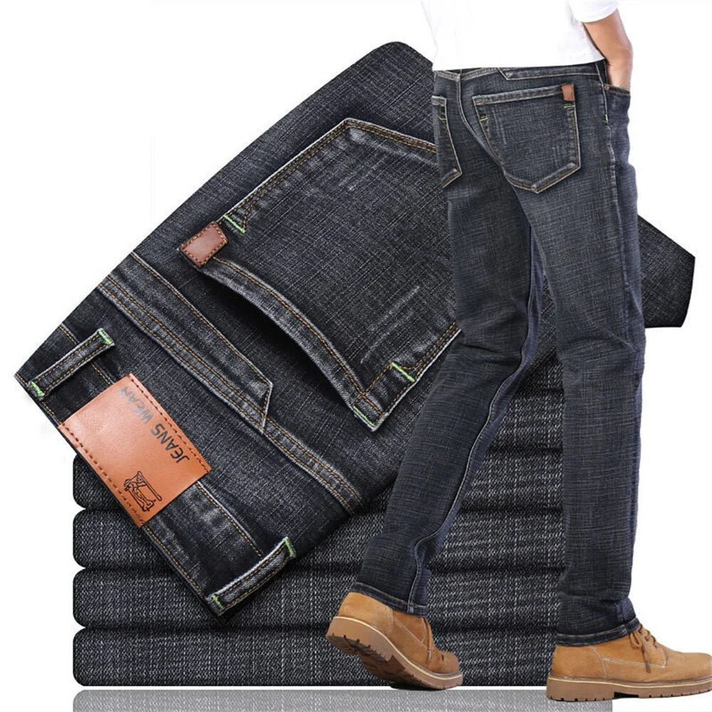 Classic Style Men Brand Jeans Business Casual Stretch Slim Denim Pants Blue Black Trousers Male cargo pants men jeans pants