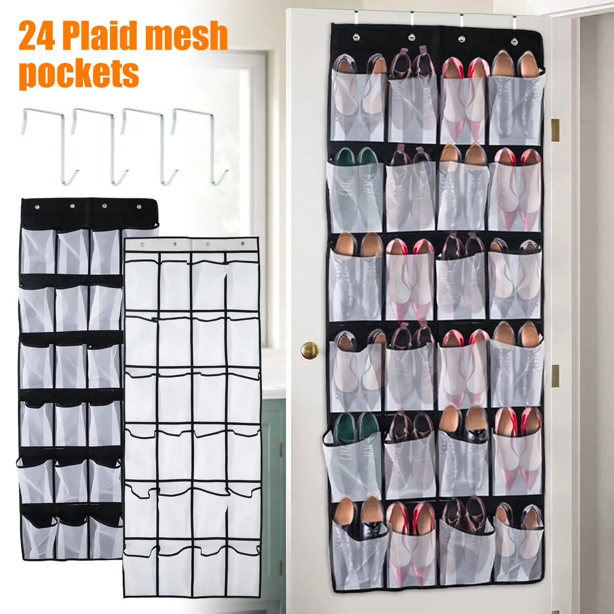 24 Pockets Shoe Hanger Door Hanging Clear Shoe Organizer Mesh Shoe Storage Bags Space Saving Shoe Rack Closet Display Holder