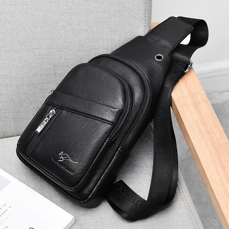 New Genuine Leather Chest Bag Men Travel Crossbody Bag Business Black Chest Pack Casual Sling Bag Male Shoulder Messenger Bag