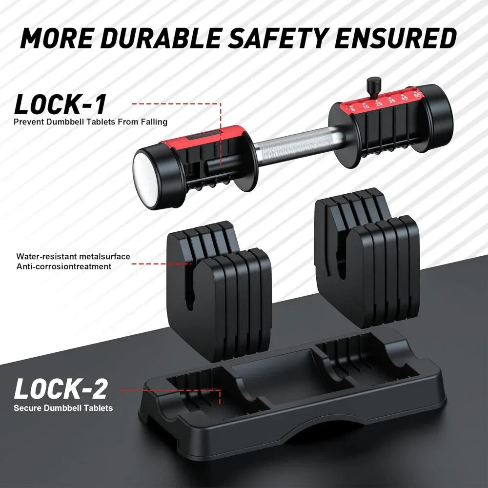 Adjustable Dumbbells Set, 55LB Single Dumbbell Weights, 6 in 1 Free Weights Workout Equipment with Anti-Slip Metal Handle