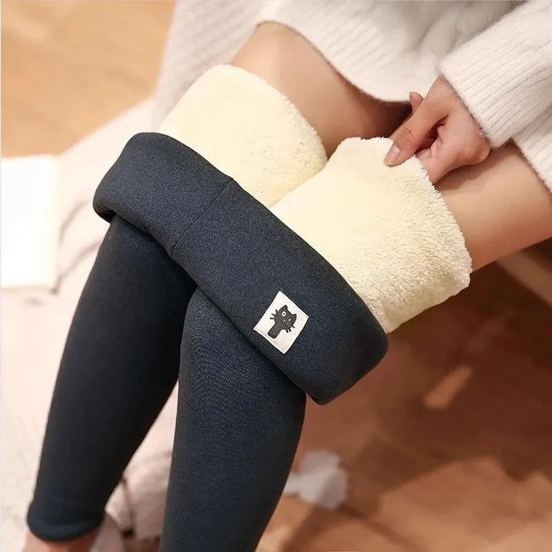 Winter Fleece Lined Leggings Women High Waist Velvet Keep Warm Pants Solid Comfortable Stretchy Thermal Tights Plus Size Leggins