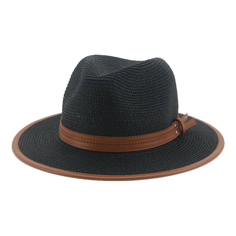 Hats for Women Men Solid Belt Khaki White Black Summer Hats Straw Hat Panama Big Brim Jazz Beach Women Hats Sombreros De Mujer