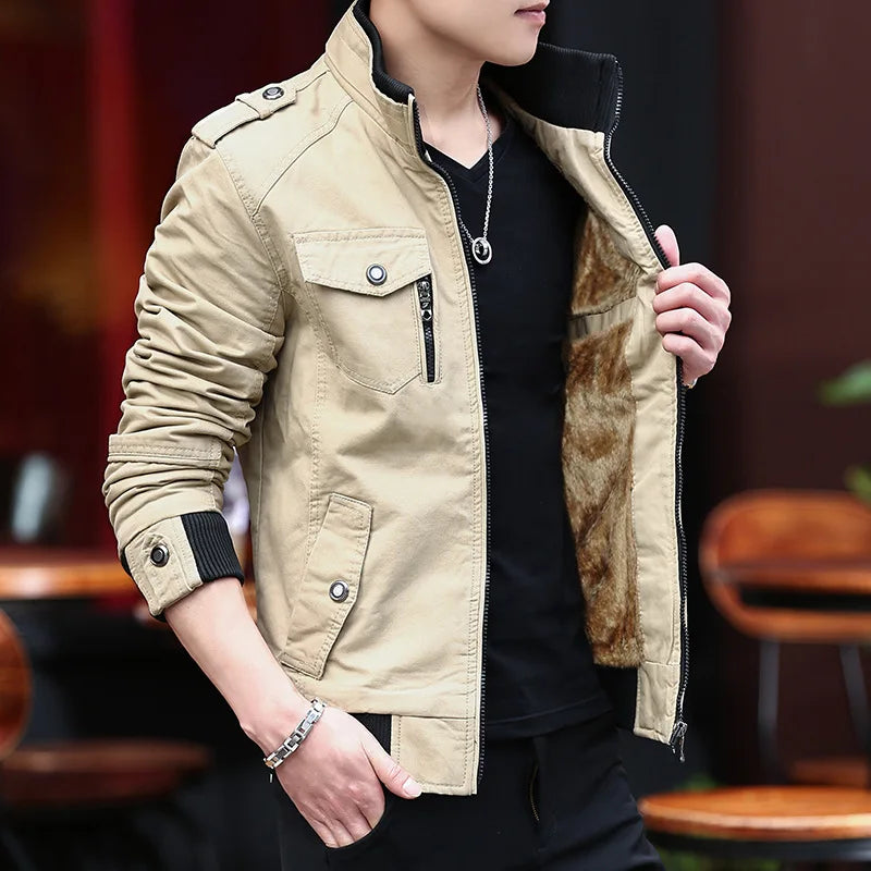 Big Size 5XL Moto Biker Jackets Army Military Jacket Green Bomber Jacket Stand Winter Coat for Men Streetwear Men's jacket