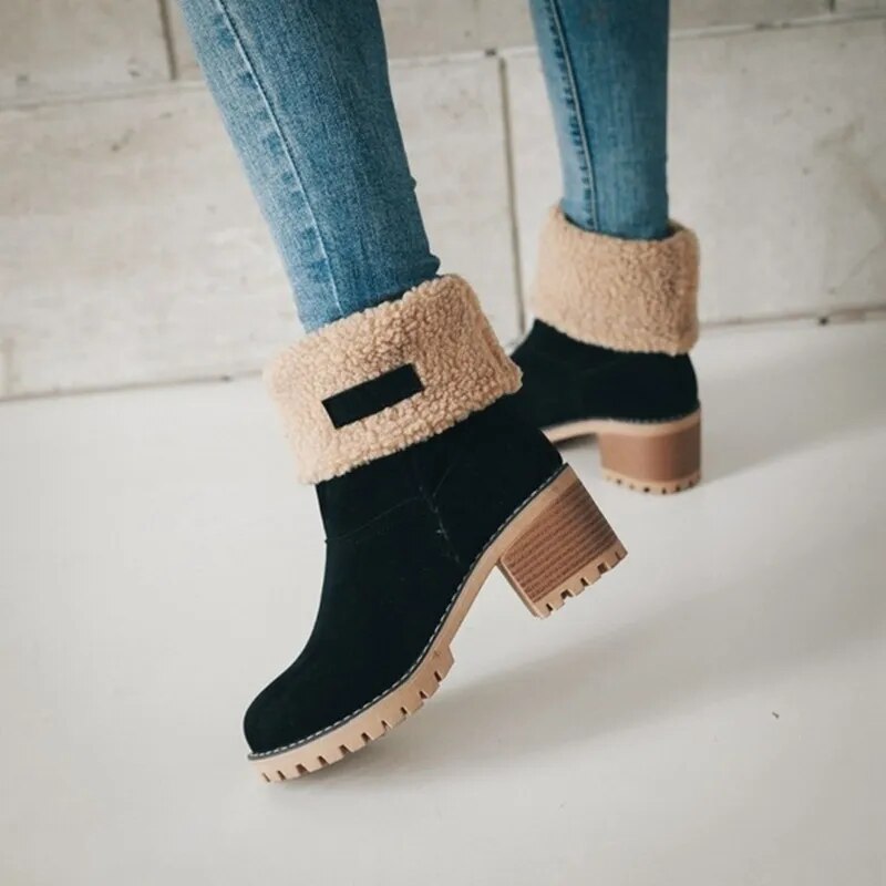 2024 Women Winter Fur Warm Snow Boots Ladies Warm Wool Booties Ankle Boot Comfortable Shoes Turned-over Casual Women Mid Boots