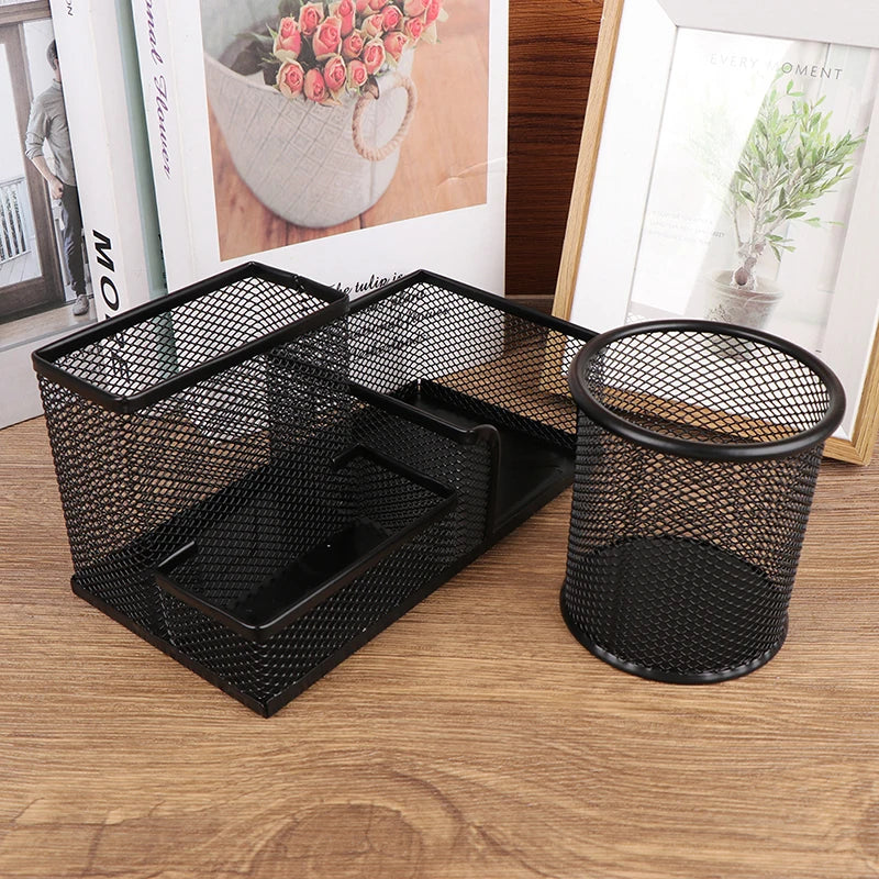 Desk Stationery Organizer Creative Metal Pen Holder Pencil File Storage Rack Storage Box Office Accessories Desktop Ornament