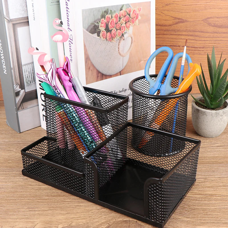 Desk Stationery Organizer Creative Metal Pen Holder Pencil File Storage Rack Storage Box Office Accessories Desktop Ornament