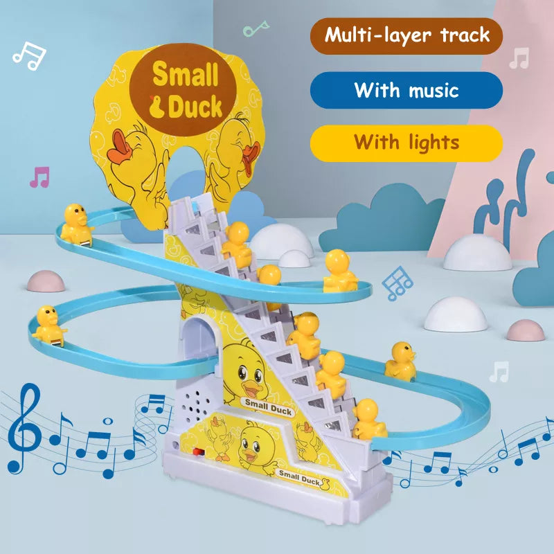 Kid Diy Small Duck Penguin Electronic Climbing Stairs Track Toy Light Musical Slide Track Coaster Toy Educational Fun Toys Gifts