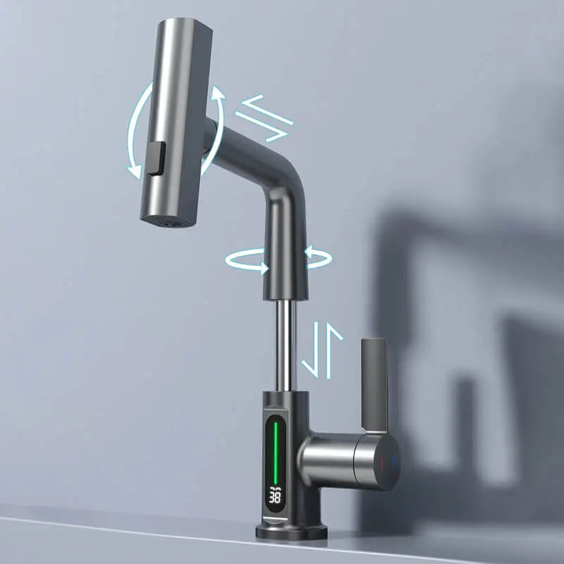 Pulling lifting digital display faucet Waterfall Basin Faucet Stream Sprayer Hot Cold Water Sink Mixer Wash Tap For Bathroom