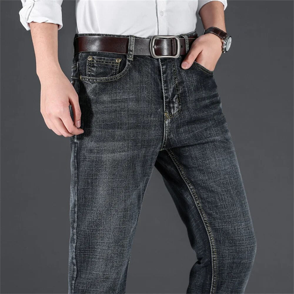 Classic Style Men Brand Jeans Business Casual Stretch Slim Denim Pants Blue Black Trousers Male cargo pants men jeans pants