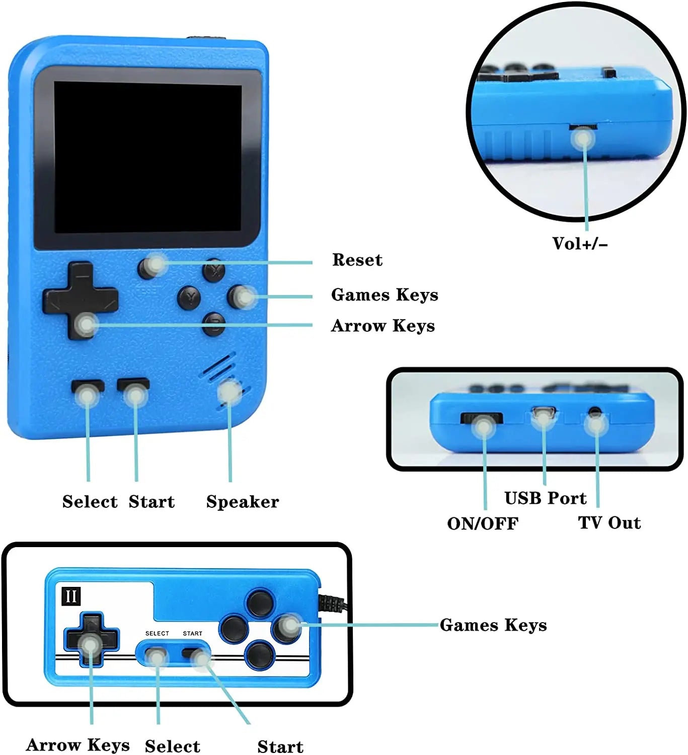 Mini Retro Handheld Game Console Built-in 400 FC Games with Portable Case 3.0 Inch LCD Screen Video Game Player Kids Boys Gift