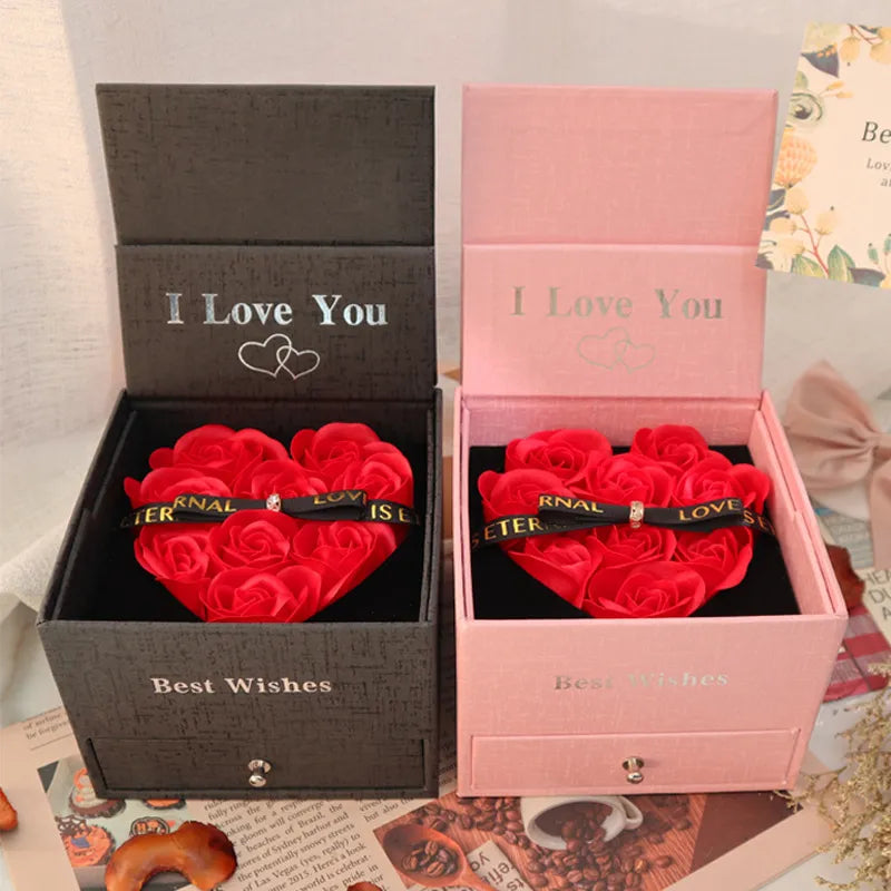 I Love You Heart Rose Gift Box For Women GirlFriend Christmas Gifts 2023 New In Fashion Romantic Necklace Ring  Jewelry Box