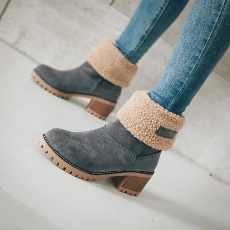 2024 Women Winter Fur Warm Snow Boots Ladies Warm Wool Booties Ankle Boot Comfortable Shoes Turned-over Casual Women Mid Boots