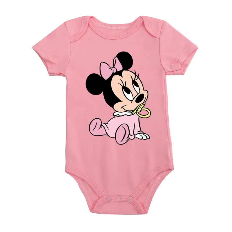 Cotton Baby Minnie Mouse Romper Disney Aesthetic Cartoon Newborn Baby Girl Clothes Fashion Sweet Style Infant Bodysuit