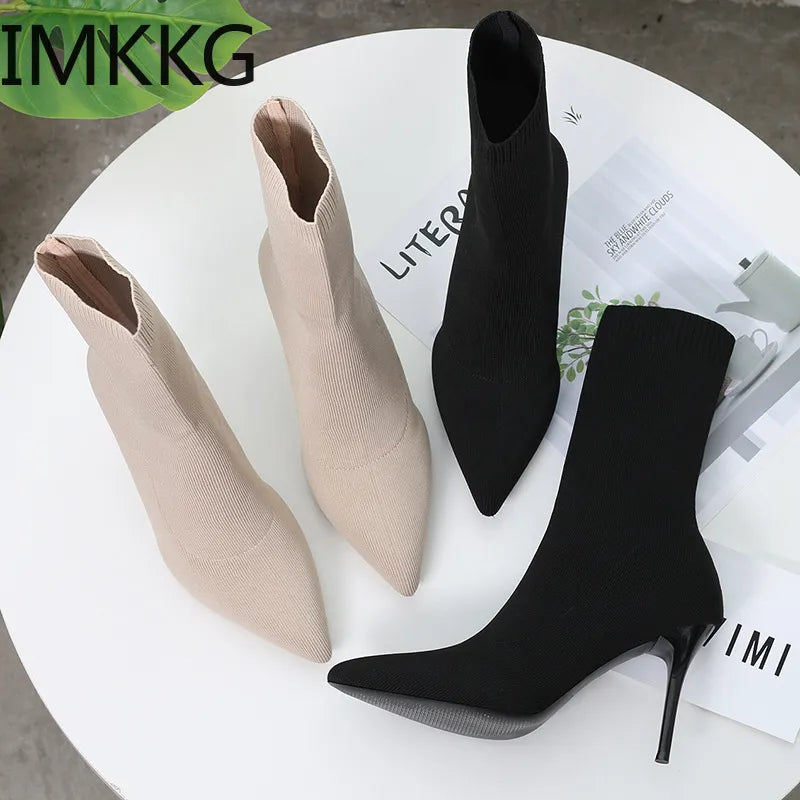 Sexy Sock Boots Knitting Stretch Boots High Heels for Women Fashion Shoes 2021 Spring Autumn Ankle Boots Female Size 42