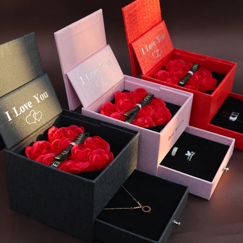 I Love You Heart Rose Gift Box For Women GirlFriend Christmas Gifts 2023 New In Fashion Romantic Necklace Ring  Jewelry Box