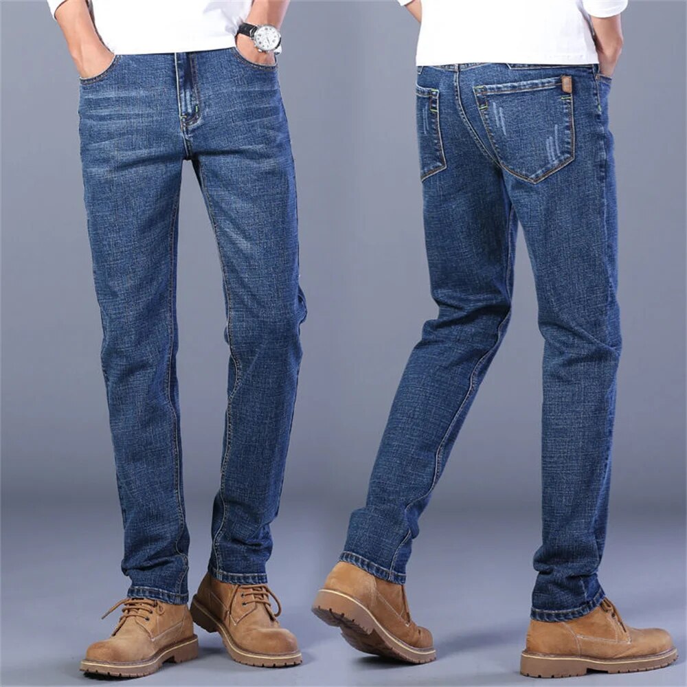 Classic Style Men Brand Jeans Business Casual Stretch Slim Denim Pants Blue Black Trousers Male cargo pants men jeans pants