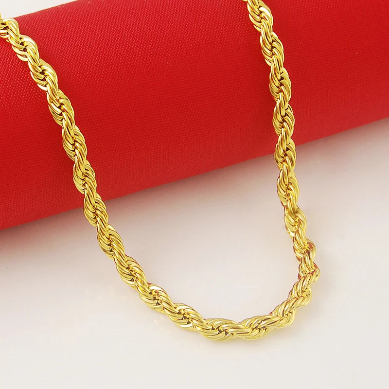 24K Pure Gold Necklace, Top Quality, Wholesale Fashion Jewelry, Gold color Necklace, Popular Chains Necklace For Men Punk Party