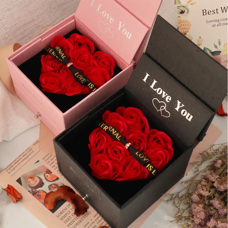 I Love You Heart Rose Gift Box For Women GirlFriend Christmas Gifts 2023 New In Fashion Romantic Necklace Ring  Jewelry Box