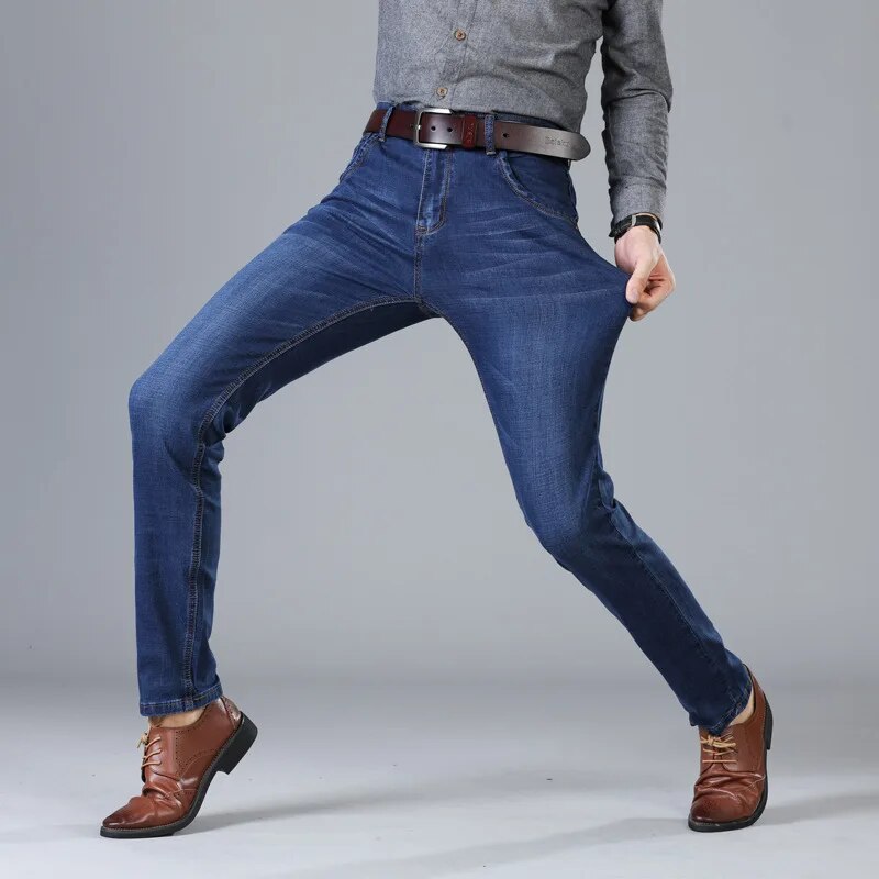 2023 Classic Style Men's Black Blue Regular Fit Jeans Business Casual Stretch Denim Pants Male Brand Trousers