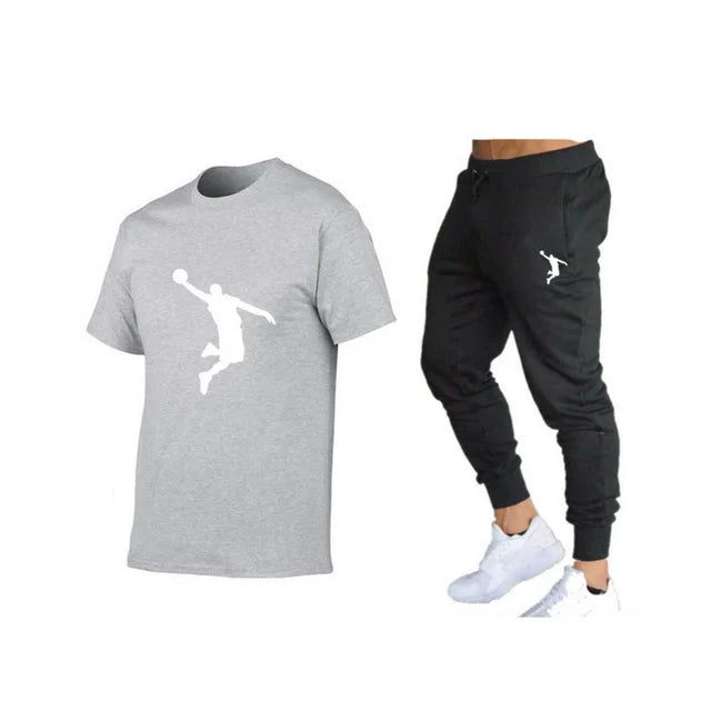 Hot-Selling Summer T-Shirt Pants Set Casual Brand Fitness Jogger Pants T Shirts Hip hop Fashicon Men'sTracksuit