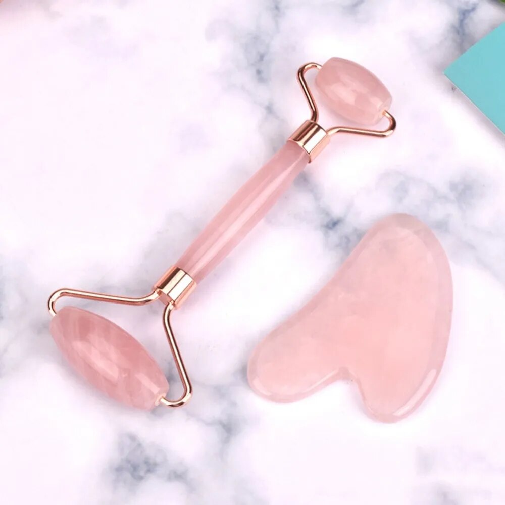 Rose Quartz Gua Sha Roller Massager Jade Scraping Facial Skin Beauty Care Guasha Board Body Natural Scraping Face Massage Tools