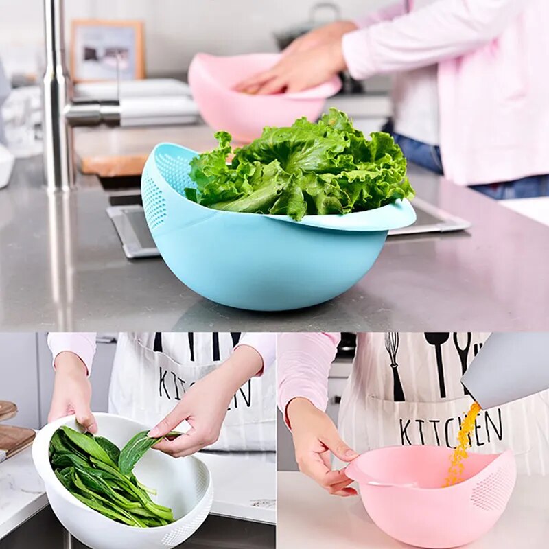 1pc Rice Sieve Plastic Colander Kitchen Drain Basket With Handles Rice Bowl Strainer Strainer Basket Sink Drain Kitchen Tools